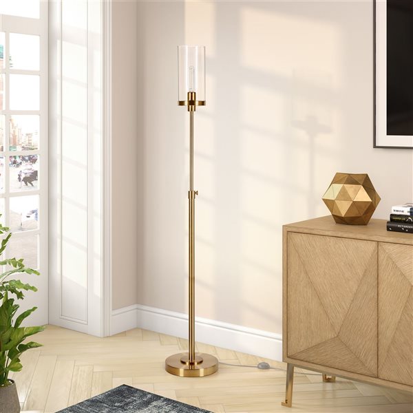 Hailey Home Frieda 66-in H Brass Floor Lamp w/ Clear Glass Shade