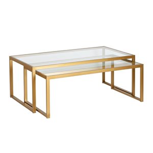 Hailey Home Rocco 2-Piece Brass Glass Nested Coffee Tables