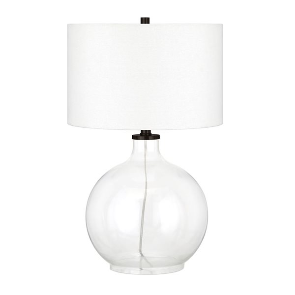 Hailey Home Laelia 24.75-in H Table Lamp with White Fabric Drum-Shaped Shade and Clear Glass Base