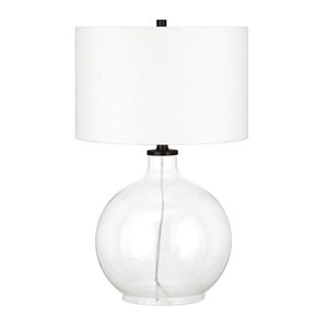 Hailey Home Laelia 24.75-in H Table Lamp with White Fabric Drum-Shaped Shade and Clear Glass Base