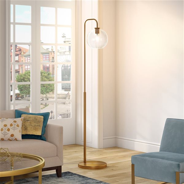 Hailey Home Harrison 62-in H Brass Arc Floor Lamp w/ Clear Glass Shade