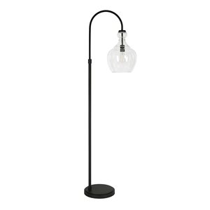 Hailey Home Verona 70-in H Black Arc Floor Lamp w/ Seeded Glass Shade