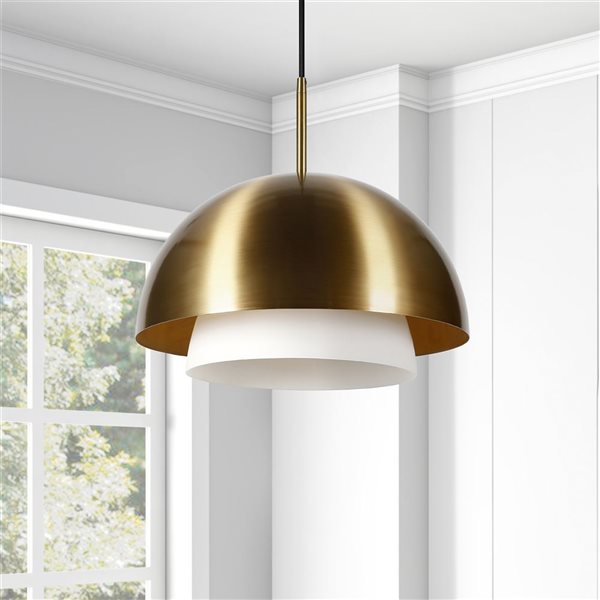 Luminaire suspendu Octavia Hailey Home 15,75 po l. laiton avec abat-jour en métal