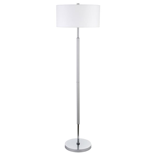 Hailey Home Simone 61-in H Grey and Nickel 2-Light Floor Lamp w/ White Fabric Shade