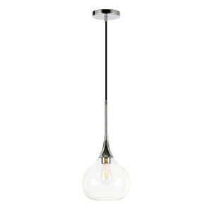 Luminaire suspendu Ida Hailey Home 9,5 po l. nickel poli avec abat-jour en verre transparent