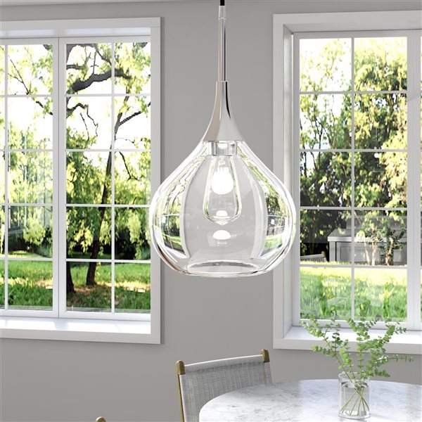 Hailey Home Ida 9.5-in W Polished Nickel Pendant Ceiling Light w/ Clear Glass Shade