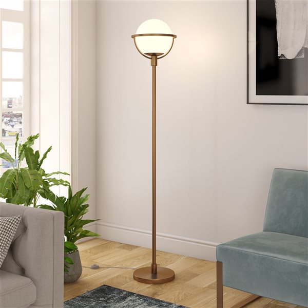 Hailey Home Cieonna 68-in H Brass Floor Lamp w/ White Glass Shade