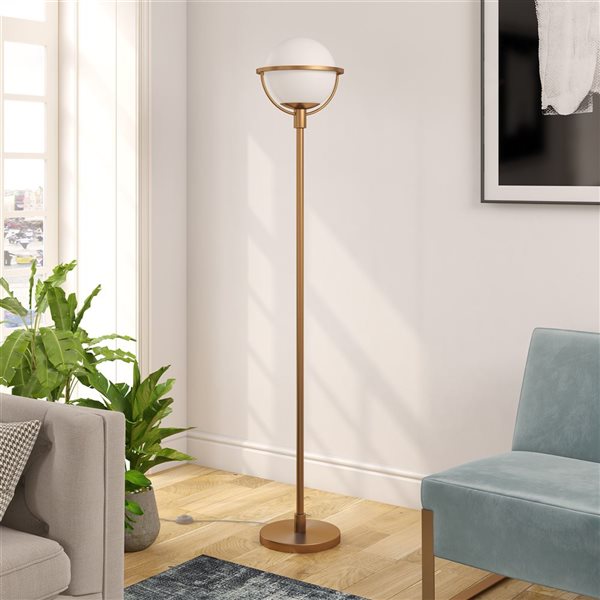 Hailey Home Cieonna 68-in H Brass Floor Lamp w/ White Glass Shade