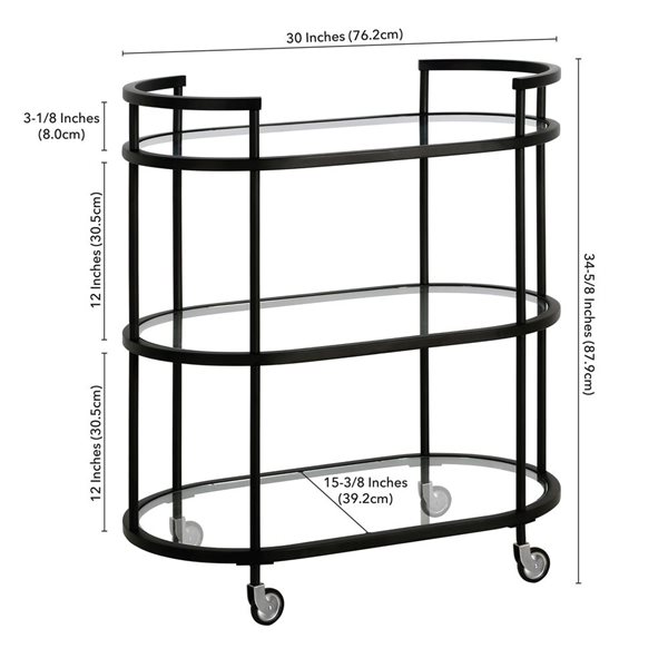 Hailey Home Leif 30 W x 15.5 D X 34.5-in H 2-Tier Blackened Bronze Metal Oval Bar Cart w/ Wheels