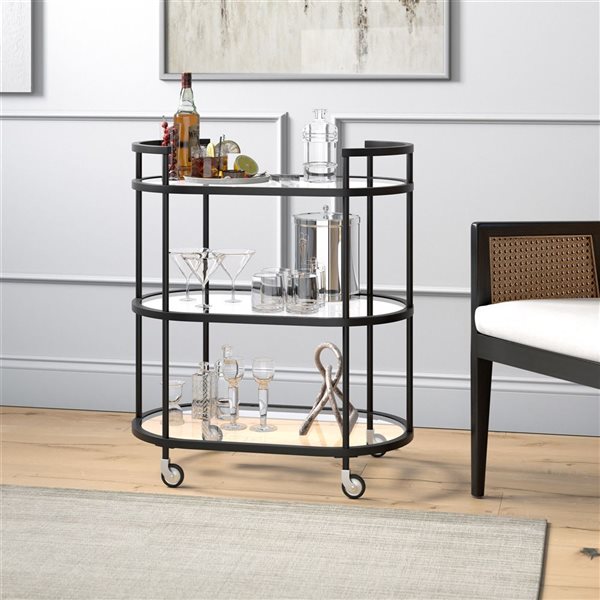 Hailey Home Leif 30 W x 15.5 D X 34.5-in H 2-Tier Blackened Bronze Metal Oval Bar Cart w/ Wheels