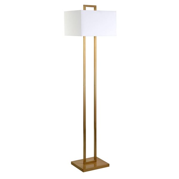 Hailey Home Adair 68-in H Brass and White Floor Lamp w/ White Fabric Shade