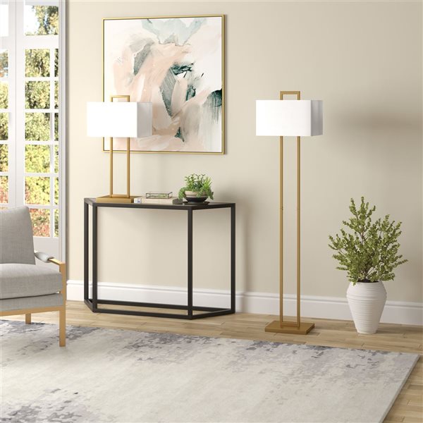 Hailey Home Adair 68-in H Brass and White Floor Lamp w/ White Fabric Shade