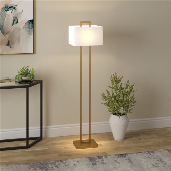 Hailey Home Adair 68-in H Brass and White Floor Lamp w/ White Fabric Shade