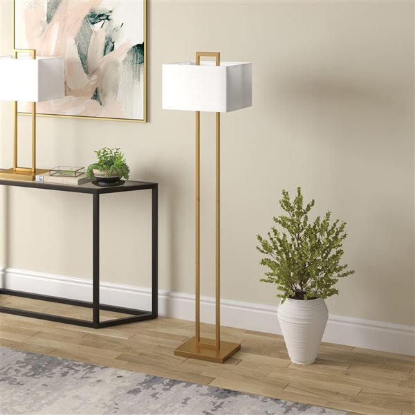 Hailey Home Adair 68-in H Brass and White Floor Lamp w/ White Fabric Shade