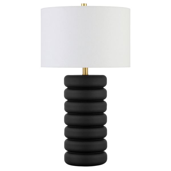 Lampe de table Zelda de Hailey Home 25 po h. base céramique noire avec abat-jour en tissu blanc