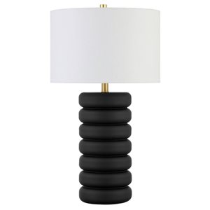 Lampe de table Zelda de Hailey Home 25 po h. base céramique noire avec abat-jour en tissu blanc