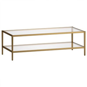 Hailey Home Hera Large Antique Brass Glass Coffee Table w/ Glass Shelf