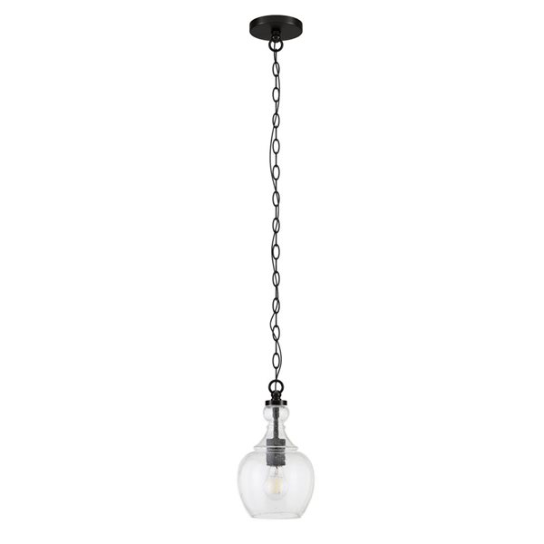 Luminaire suspendu Verona Hailey Home 7 po l. noir avec abat-jour en verre bullé