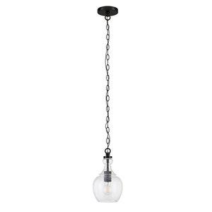 Luminaire suspendu Verona Hailey Home 7 po l. noir avec abat-jour en verre bullé