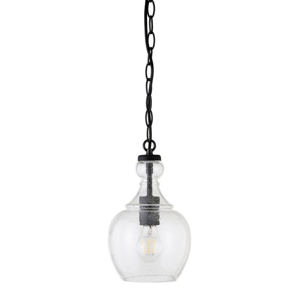 Hailey Home Verona 7-in W Black Pendant Ceiling Light w/ Bubble Glass Shade