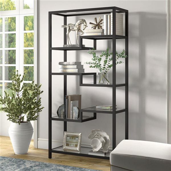 Hailey Home Johann 34 W x 68-in H Blackened Bronze Metal 5-Shelf Bookcase