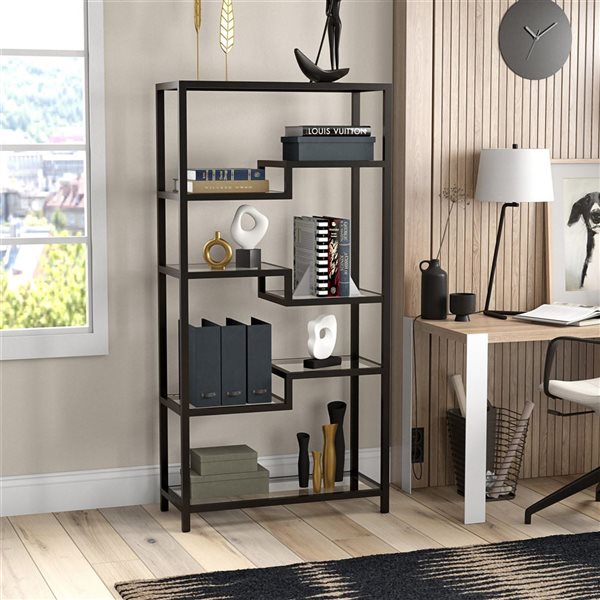 Hailey Home Johann 34 W x 68-in H Blackened Bronze Metal 5-Shelf Bookcase