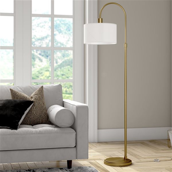 Hailey Home Veronica 70-in H Antique Brass Arc Floor Lamp w/ White Fabric Shade