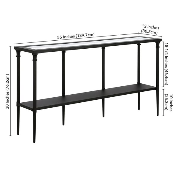 Hailey Home Nellie 55-in W Blackened Bronze Metal Modern Console Table w/ Metal Shelf and Glass Top