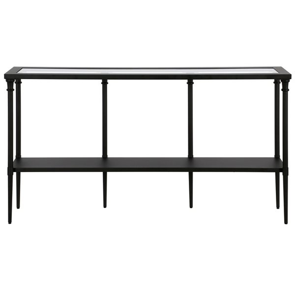 Hailey Home Nellie 55-in W Blackened Bronze Metal Modern Console Table w/ Metal Shelf and Glass Top