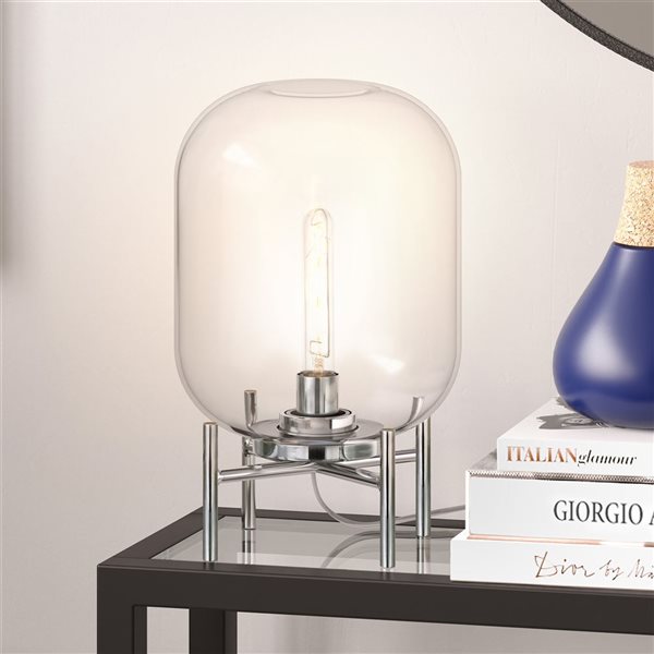 Lampe de table Edison de Hailey Home 15,38 po h. nickel poli avec abat-jour en forme de globe en verre clair