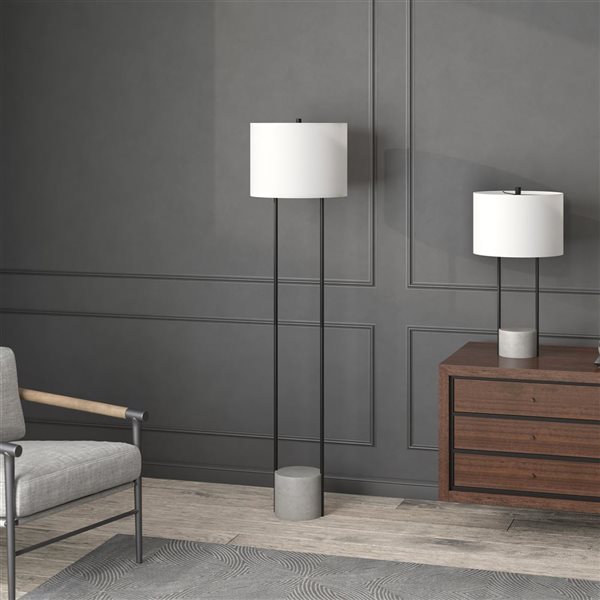 Hailey Home Uma 65-in H Black and Concrete Floor Lamp w/ White Fabric Shade