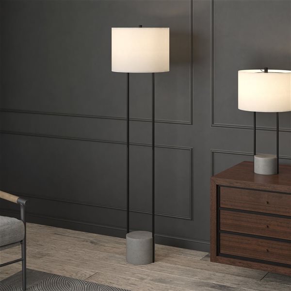 Hailey Home Uma 65-in H Black and Concrete Floor Lamp w/ White Fabric Shade