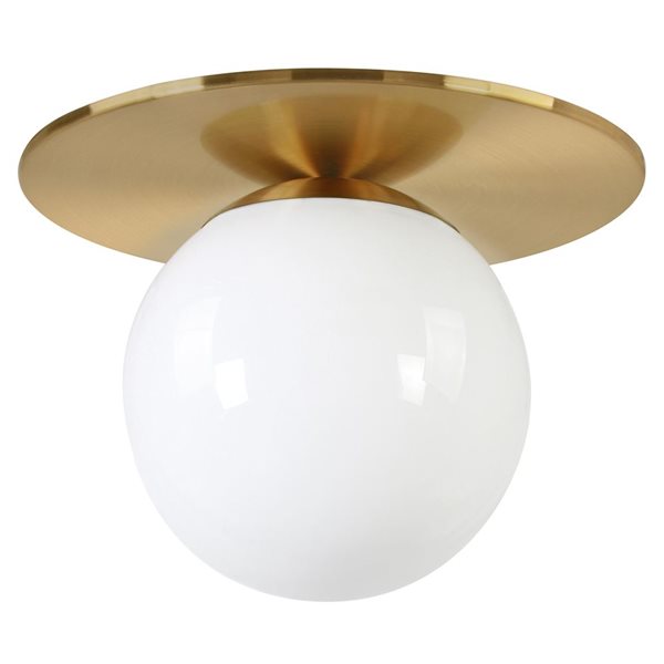 Hailey Home Amma 12-in W Brushed Brass Flush Mount Light w/ Frosted Glass Shade