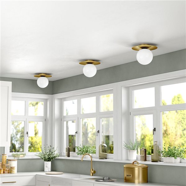 Hailey Home Amma 12-in W Brushed Brass Flush Mount Light w/ Frosted Glass Shade