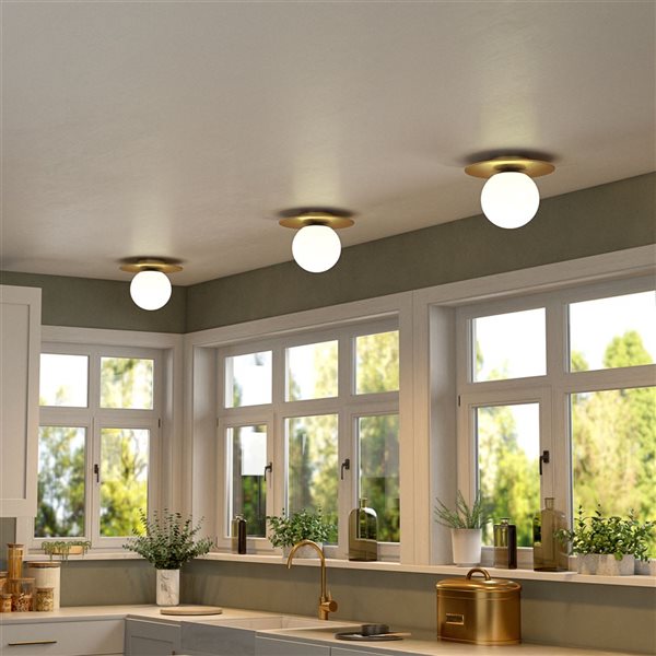 Hailey Home Amma 12-in W Brushed Brass Flush Mount Light w/ Frosted Glass Shade