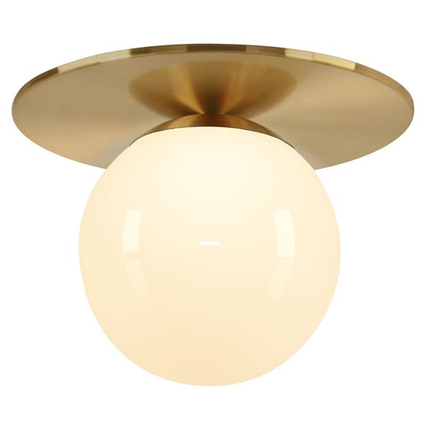 Hailey Home Amma 12-in W Brushed Brass Flush Mount Light w/ Frosted Glass Shade