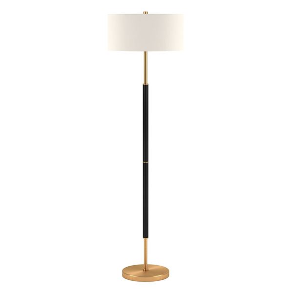 Hailey Home Simone 61-in H Black and Brass 2-Light Floor Lamp w/ White Fabric Shade