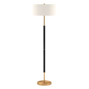 Hailey Home Simone 61-in H Black and Brass 2-Light Floor Lamp w/ White Fabric Shade