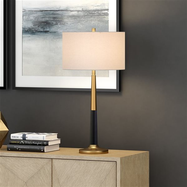 Hailey Home Lyon 29.75-in H Brass/Black Table Lamp with Fabric Shade