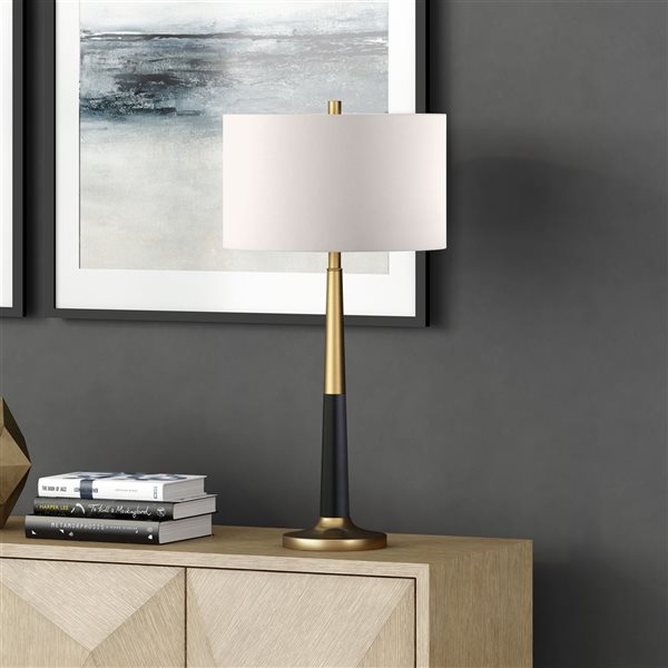 Hailey Home Lyon 29.75-in H Brass/Black Table Lamp with Fabric Shade