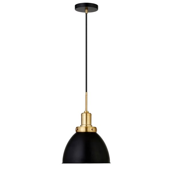 Luminaire suspendu Madison Hailey Home 12 po l. noir et laiton avec abat-jour en métal