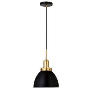 Luminaire suspendu Madison Hailey Home 12 po l. noir et laiton avec abat-jour en métal