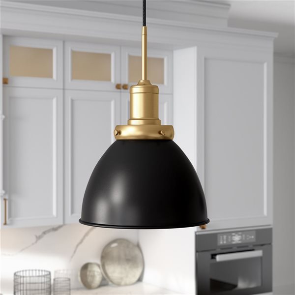 Luminaire suspendu Madison Hailey Home 12 po l. noir et laiton avec abat-jour en métal