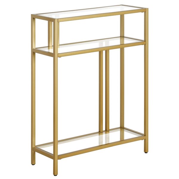 Hailey Home Cortland 22 W x 29.5-in H Brass Metal Industrial Console Table w/ Glass Shelves