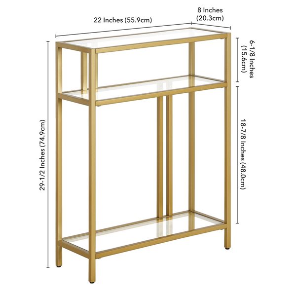 Hailey Home Cortland 22 W x 29.5-in H Brass Metal Industrial Console Table w/ Glass Shelves