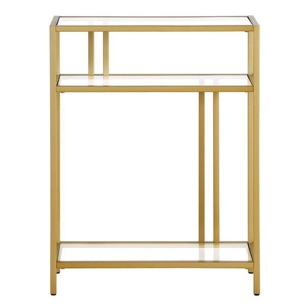 Hailey Home Cortland 22 W x 29.5-in H Brass Metal Industrial Console Table w/ Glass Shelves