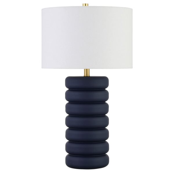 Lampe de table Zelda de Hailey Home 25 po h. base céramique bleu marine avec abat-jour en tissu blanc