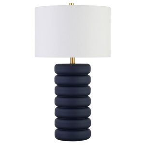 Lampe de table Zelda de Hailey Home 25 po h. base céramique bleu marine avec abat-jour en tissu blanc