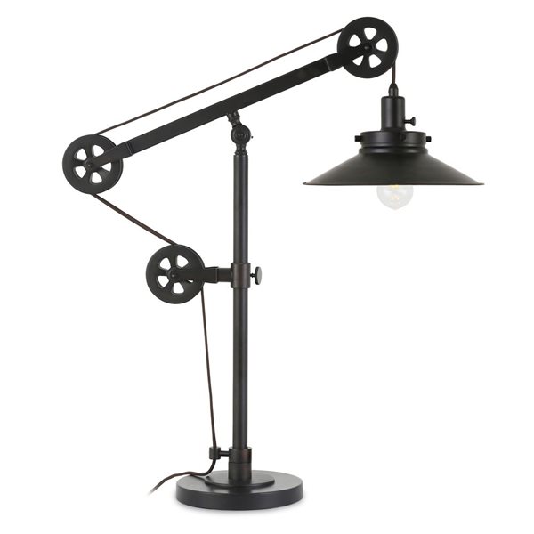 Hailey Home Descartes 29-in H Blackened Bronze Pulley System Table Lamp with Cone-Shaped Metal Shade