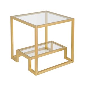 Table d'appoint carrée Athena de Hailey Home laiton avec surface en verre